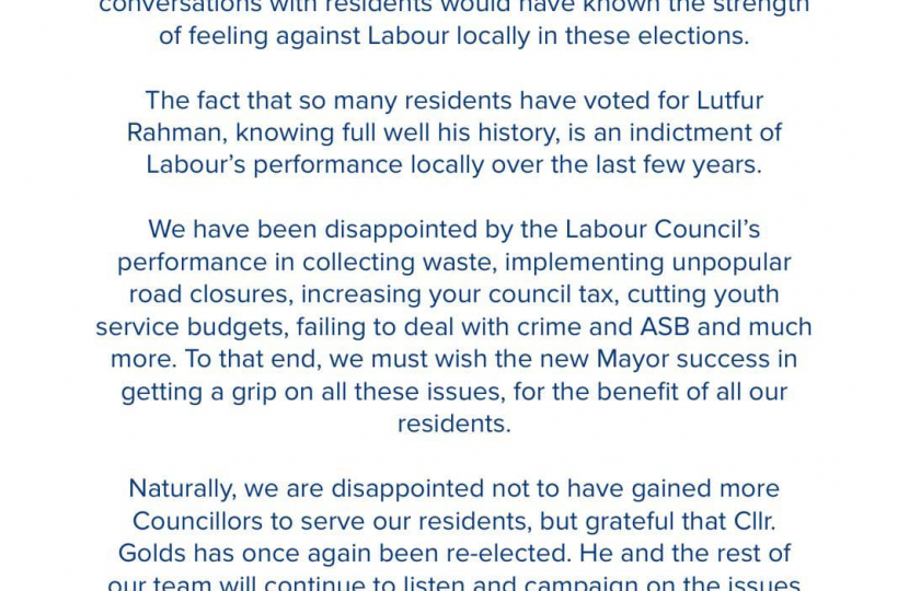 Local elections outcome and thank you