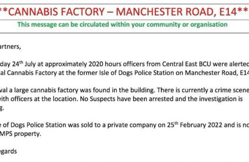 Cannabis factory found in former Island police station